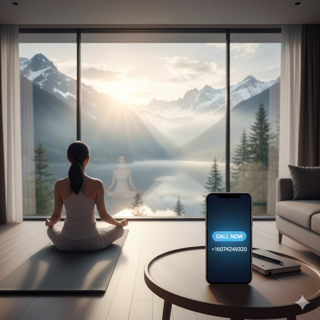 Executive sitting in a private, high-end room at a Discreet Inpatient Rehab facility overlooking nature.