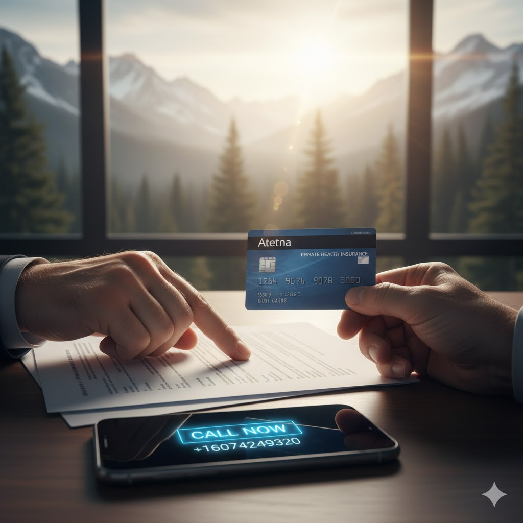 Close-up of an Aetna insurance card and paperwork on a desk, symbolizing verification for Rehab Centers That Accept Aetna Private Health Insurance.