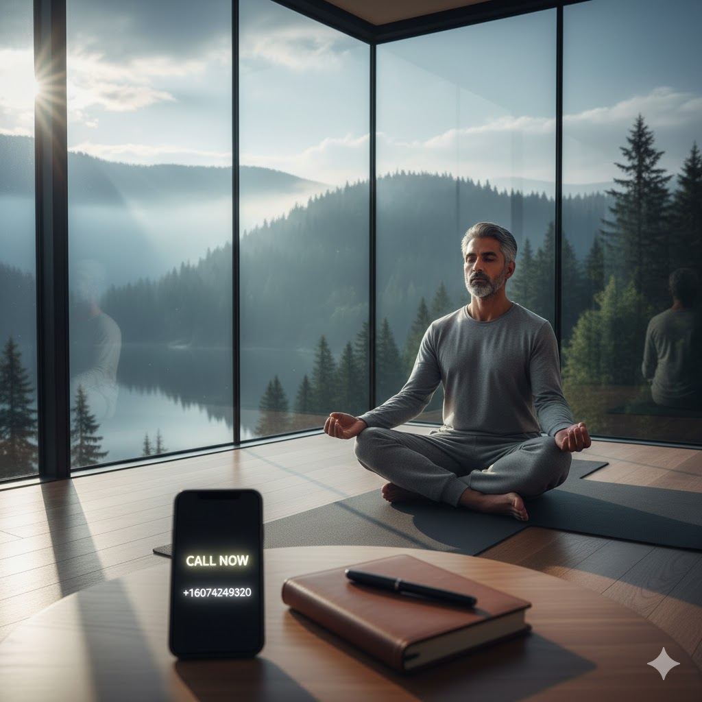 Executive standing in a serene, high-end room at Residential Treatment Centers for Executives looking out a window.