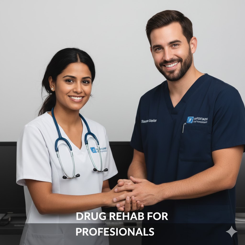 Executive in comfortable attire meditating in a high-end, serene room at a Drug Rehab for Professionals, symbolizing peaceful recovery.